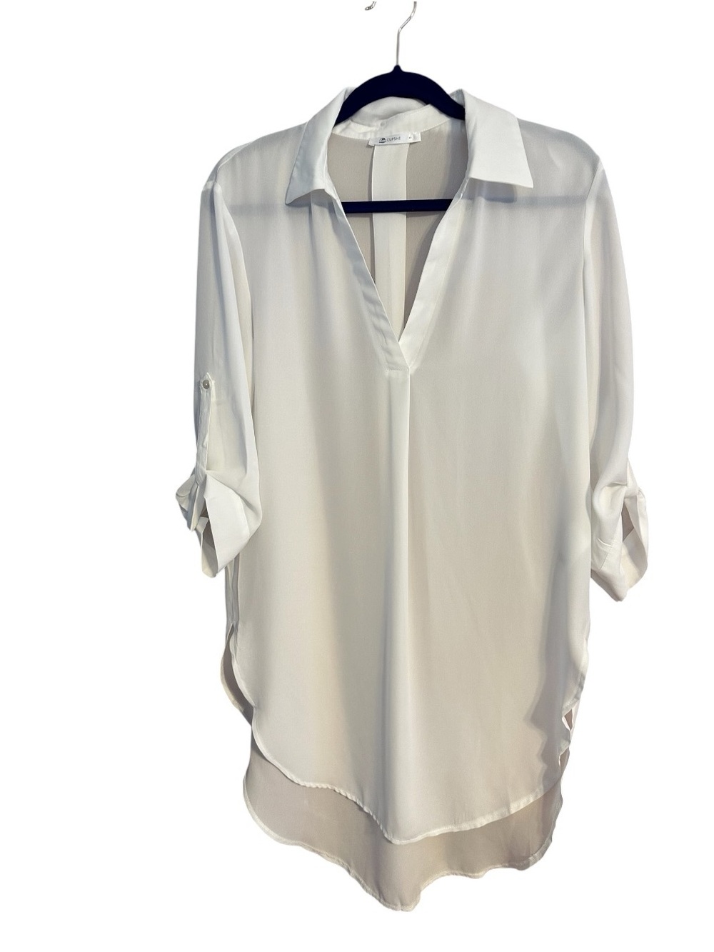 Cupshe White Sheer V-Neck Collared Tunic Coverup